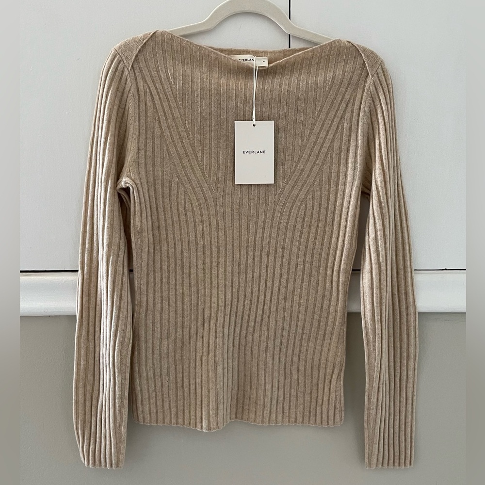 Everlane Cashmere Ribbed Boatneck Sweater, M